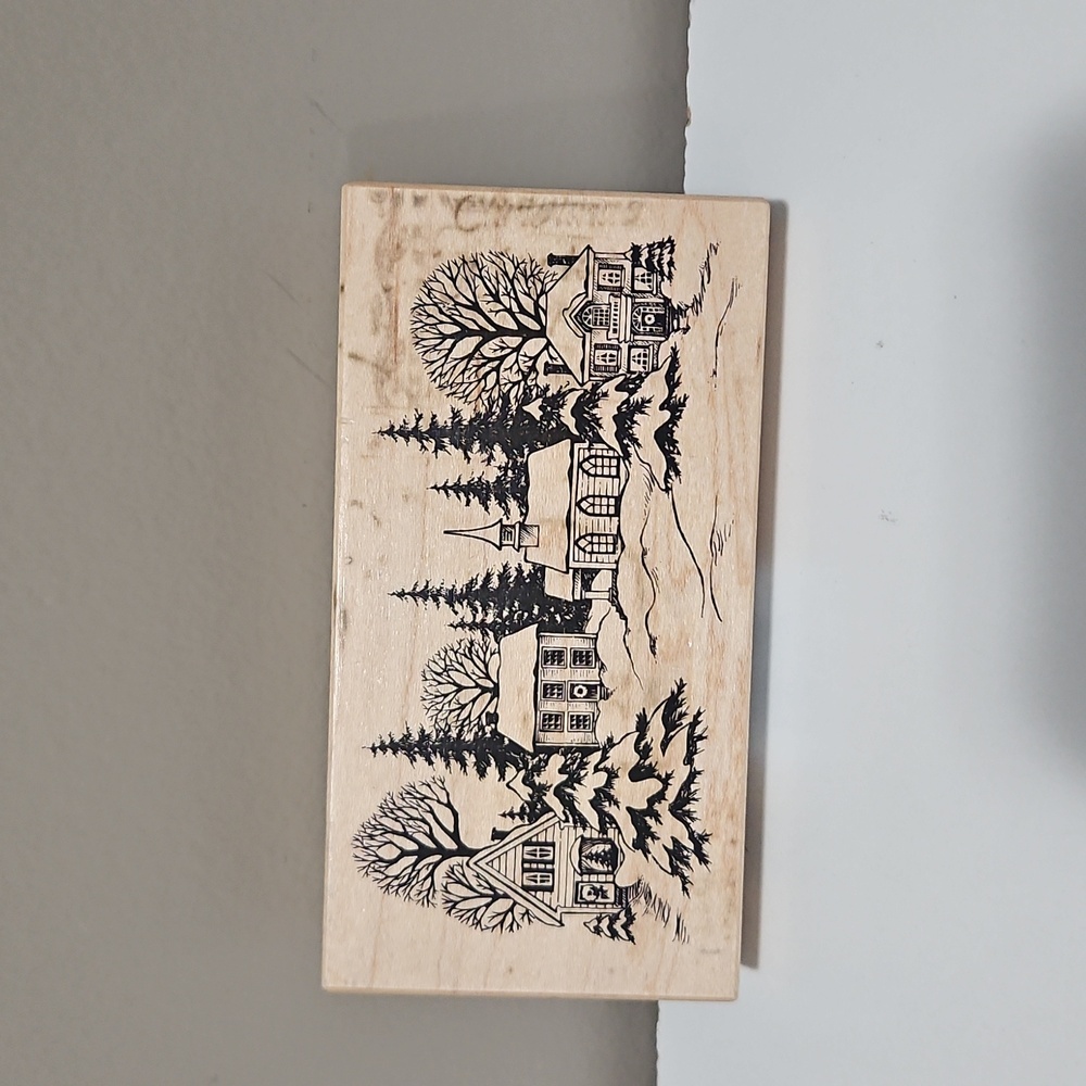 Vintage Christmas Village Rubber Stamp